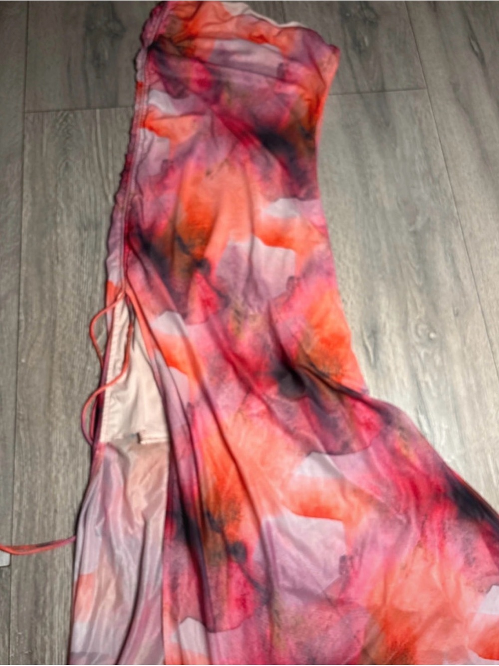 Women's Abstract Watercolor Sheer Wrap Scarf in Pink & Orange